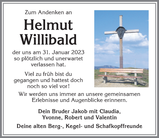 Traueranzeige von Helmut Willibald von Allgäuer Zeitung,Kempten