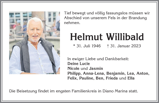 Traueranzeige von Helmut Willibald von Allgäuer Zeitung,Kempten