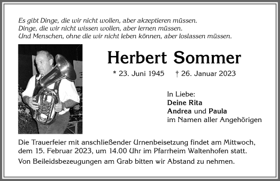 Traueranzeige von Herbert Sommer von Allgäuer Zeitung,Kempten