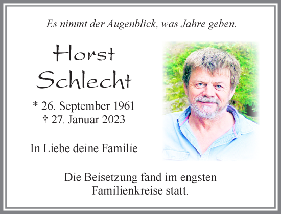 Traueranzeige von Horst Schlecht von Allgäuer Zeitung, Marktoberdorf