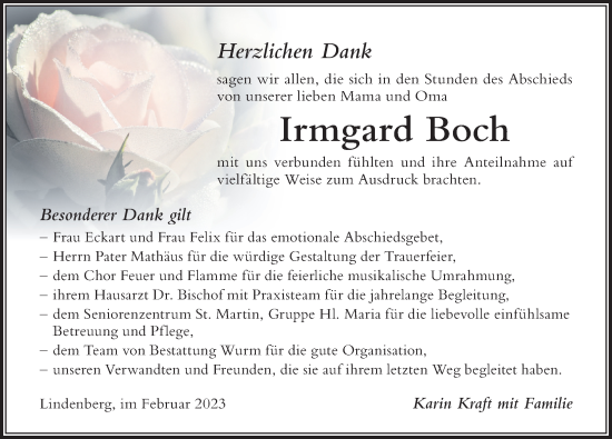 Traueranzeige von Irmgard Boch von Der Westallgäuer