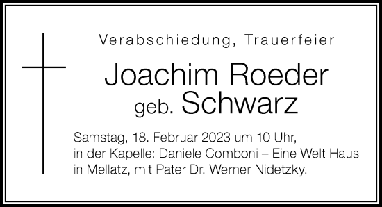 Traueranzeige von Joachim Roeder von Der Westallgäuer