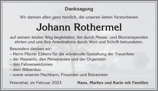 Traueranzeige von Johann Rothermel von Allgäuer Zeitung,Kempten