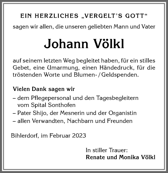 Traueranzeige von Johann Völkl von Allgäuer Anzeigeblatt