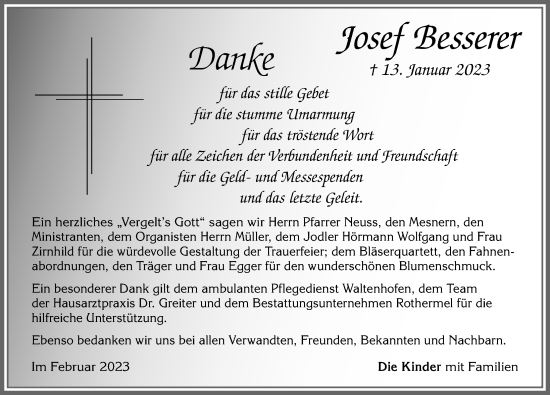 Traueranzeige von Josef Besserer von Allgäuer Zeitung,Kempten