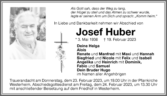 Traueranzeige von Josef Huber von Memminger Zeitung