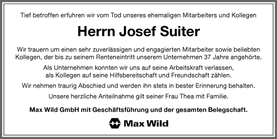 Traueranzeige von Josef Suiter von Memminger Zeitung