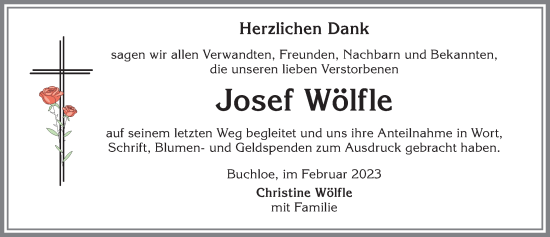 Traueranzeige von Josef Wölfle von Allgäuer Zeitung, Kaufbeuren/Buchloe