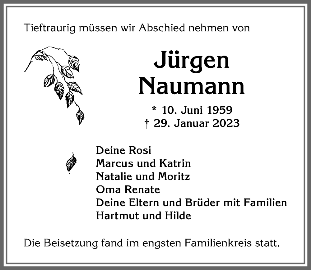  Traueranzeige für Jürgen Naumann vom 11.02.2023 aus Allgäuer Anzeigeblatt