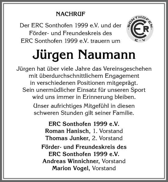 Traueranzeige von Jürgen Naumann von Allgäuer Anzeigeblatt