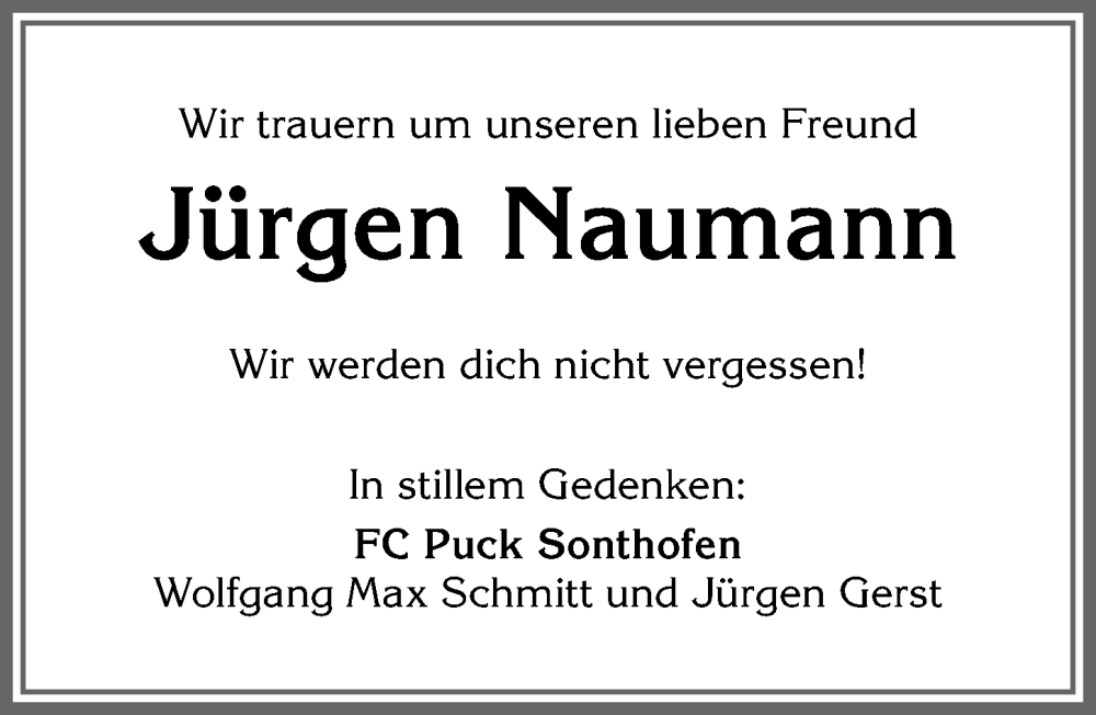  Traueranzeige für Jürgen Naumann vom 11.02.2023 aus Allgäuer Anzeigeblatt
