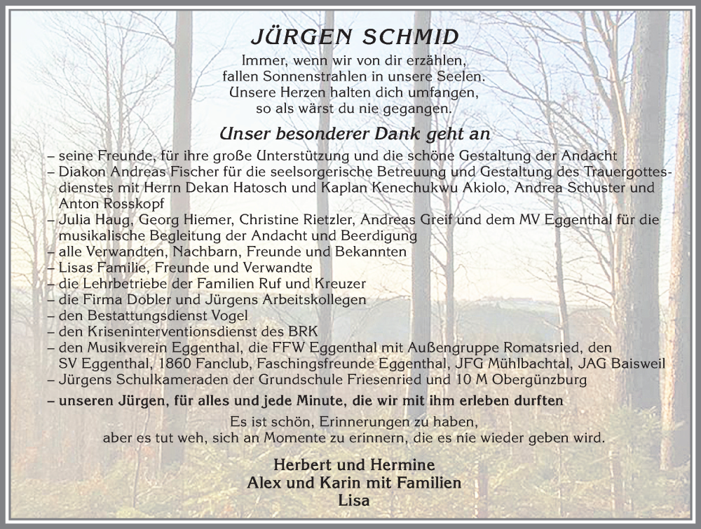  Traueranzeige für Jürgen Schmid vom 25.02.2023 aus Allgäuer Zeitung, Marktoberdorf