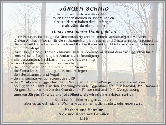 Traueranzeige von Jürgen Schmid von Allgäuer Zeitung, Marktoberdorf