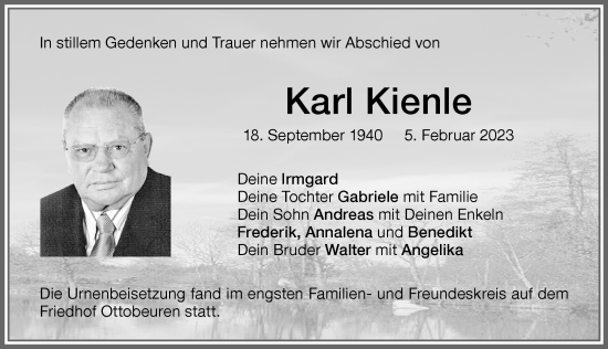Traueranzeige von Karl Kienle von Memminger Zeitung