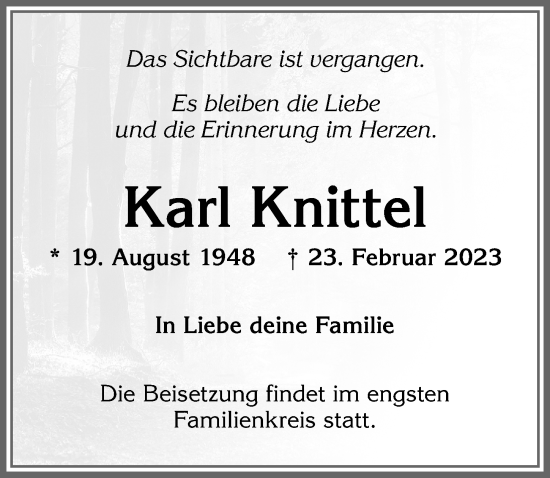 Traueranzeige von Karl Knittel von Allgäuer Zeitung,Kempten