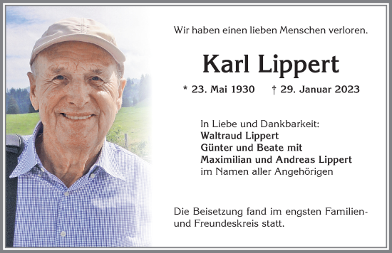 Traueranzeige von Karl Lippert von Allgäuer Zeitung,Kempten
