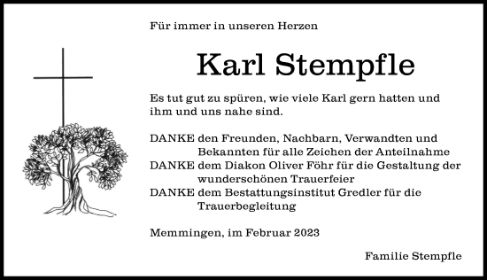 Traueranzeige von Karl Stempfle von Memminger Zeitung