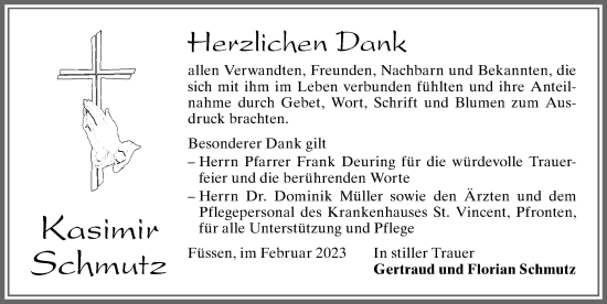 Traueranzeige von Kasimir Schmutz von Allgäuer Zeitung, Füssen