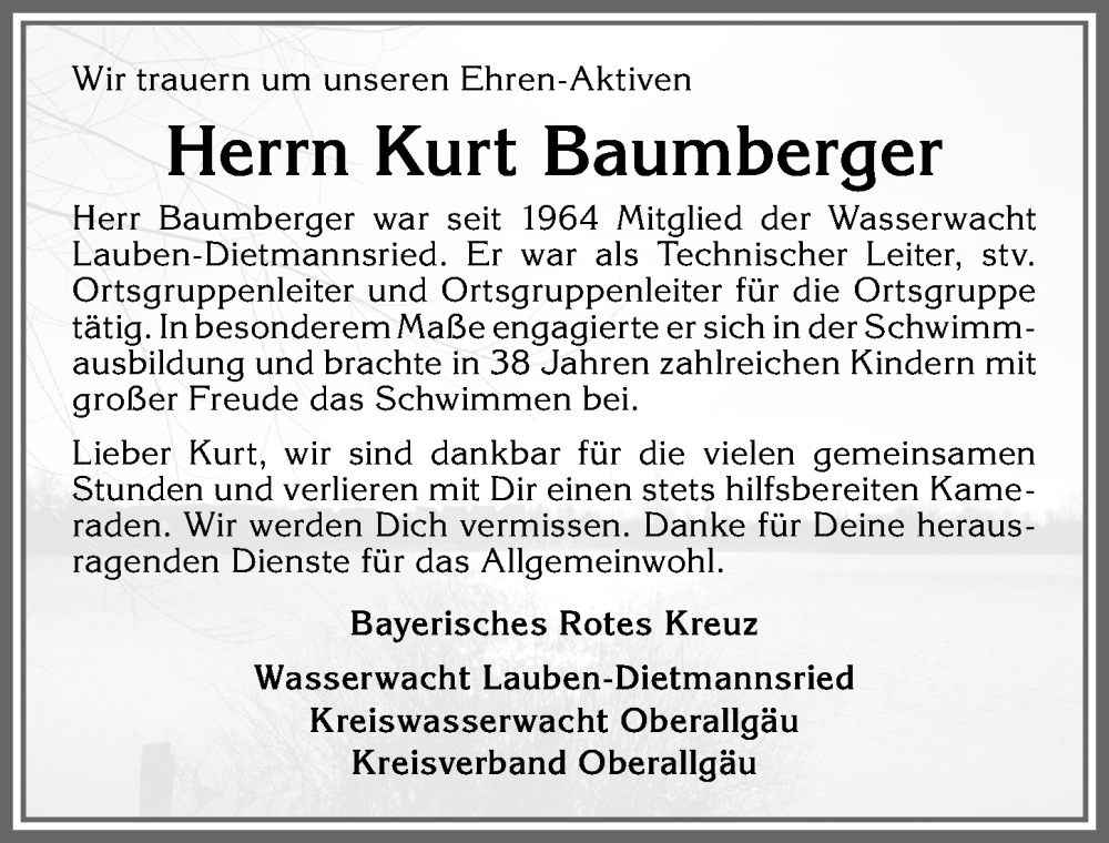  Traueranzeige für Kurt Baumberger vom 18.02.2023 aus Allgäuer Anzeigeblatt