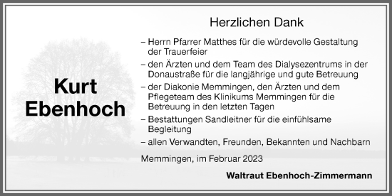 Traueranzeige von Kurt Ebenhoch von Memminger Zeitung
