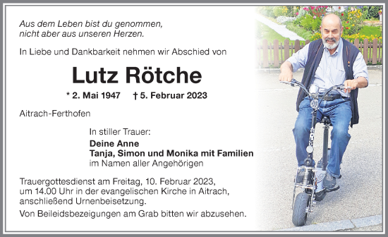 Traueranzeige von Lutz Rötche von Memminger Zeitung
