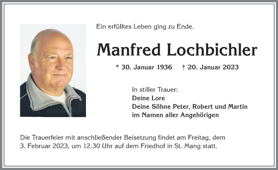 Traueranzeige von Manfred Lochbichler von Allgäuer Zeitung,Kempten