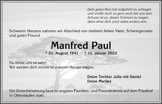 Traueranzeige von Manfred Paul von Allgäuer Anzeigeblatt