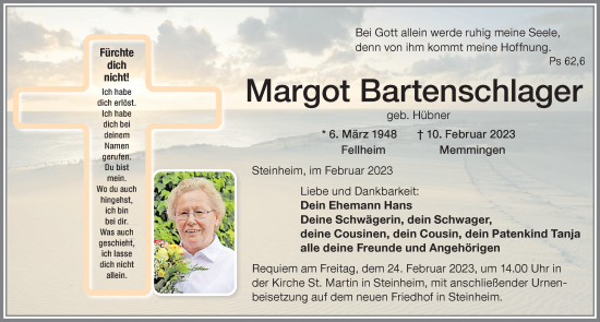 Traueranzeige von Margot Bartenschlager von Memminger Zeitung