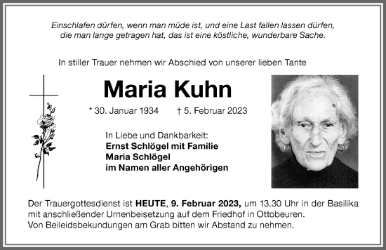 Traueranzeige von Maria Kuhn von Memminger Zeitung