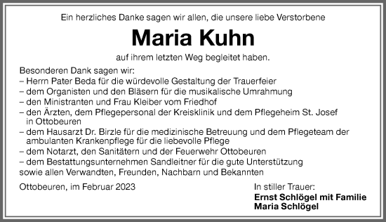 Traueranzeige von Maria Kuhn von Memminger Zeitung