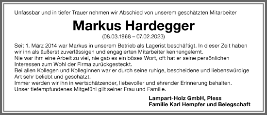 Traueranzeige von Markus Hardegger von Memminger Zeitung