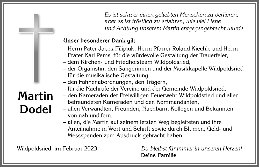  Traueranzeige für Martin Dodel vom 18.02.2023 aus Allgäuer Zeitung,Kempten