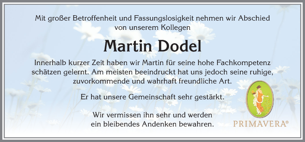  Traueranzeige für Martin Dodel vom 04.02.2023 aus Allgäuer Zeitung,Kempten