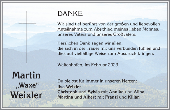 Traueranzeige von Martin Weixler von Allgäuer Zeitung,Kempten