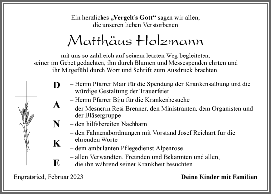 Traueranzeige von Matthäus Holzmann von Allgäuer Zeitung, Marktoberdorf