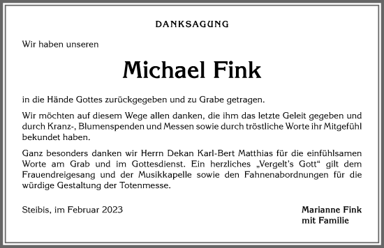 Traueranzeige von Michael Fink von Allgäuer Anzeigeblatt