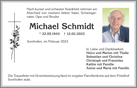 Traueranzeige von Michael Schmidt von Allgäuer Anzeigeblatt