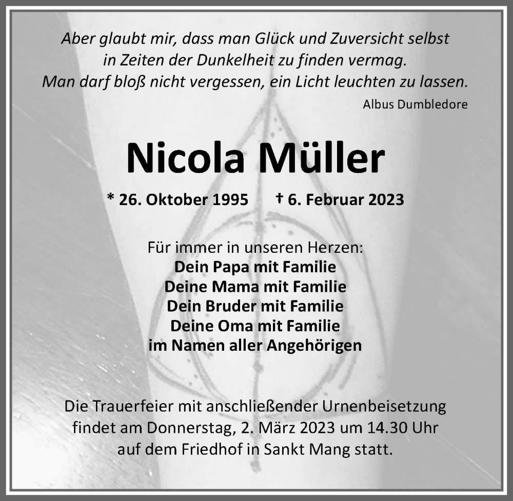  Traueranzeige für Nicola Müller vom 28.02.2023 aus Allgäuer Zeitung,Kempten