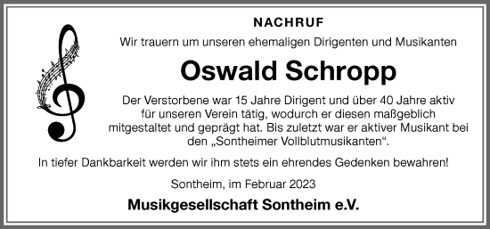 Traueranzeige von Oswald Schropp von Memminger Zeitung
