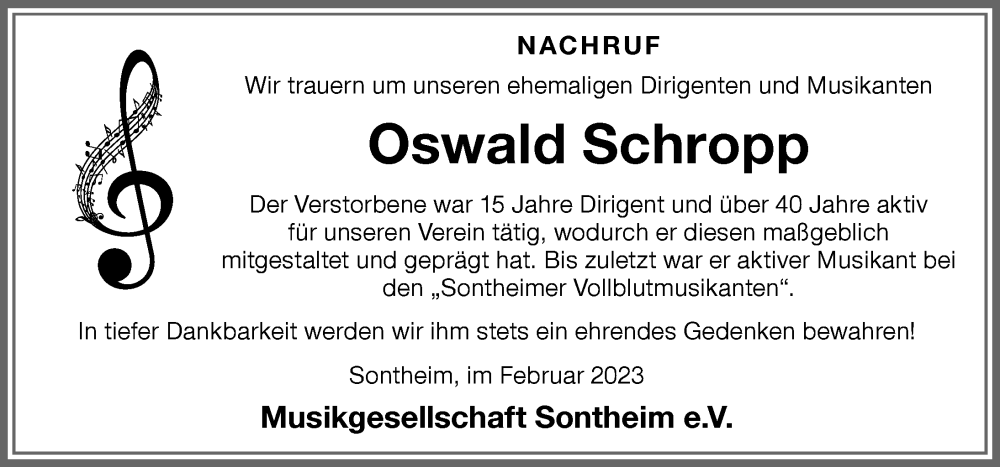  Traueranzeige für Oswald Schropp vom 18.02.2023 aus Memminger Zeitung