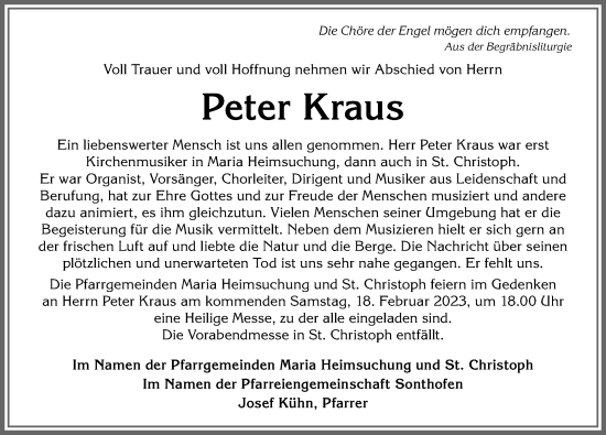 Traueranzeige von Peter Kraus von Allgäuer Anzeigeblatt