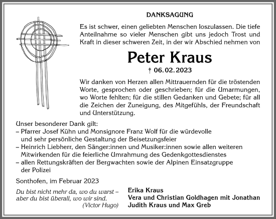 Traueranzeige von Peter Kraus von Allgäuer Anzeigeblatt