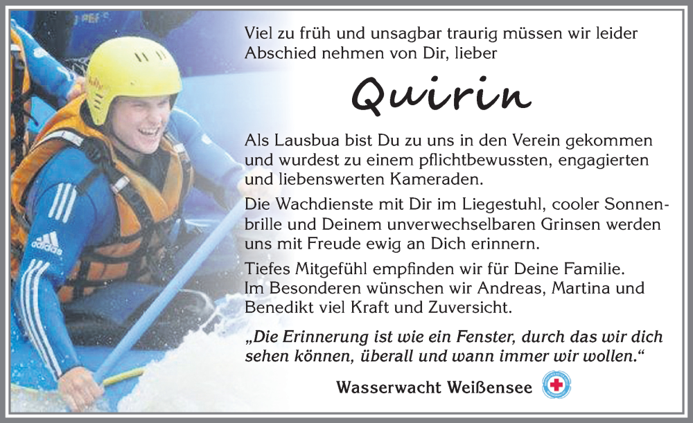  Traueranzeige für Quirin Höß vom 17.02.2023 aus Allgäuer Zeitung, Füssen