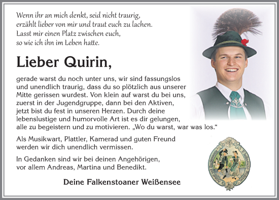 Traueranzeige von Quirin Höß von Allgäuer Zeitung, Füssen