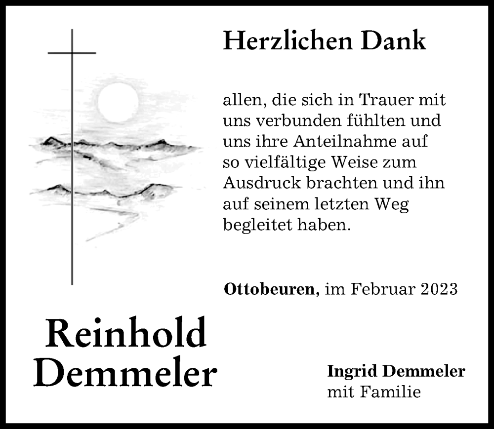 Traueranzeige für Reinhold Demmeler vom 11.02.2023 aus Memminger Zeitung
