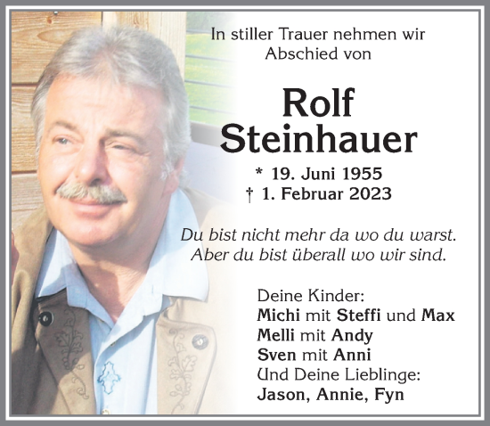 Traueranzeige von Rolf Steinhauer von Allgäuer Zeitung, Füssen