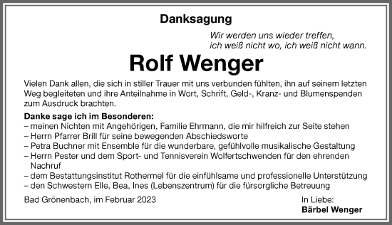Traueranzeige von Rolf Wenger von Memminger Zeitung