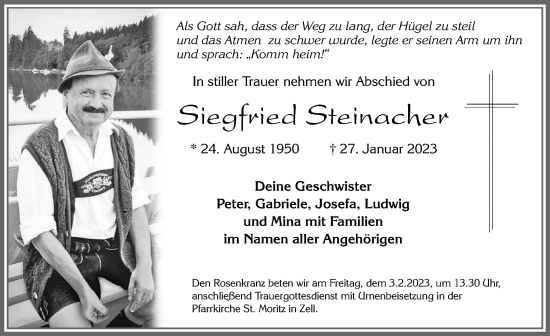 Traueranzeige von Siegfried Steinacher von Allgäuer Zeitung, Füssen