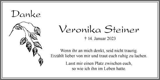 Traueranzeige von Veronika Steiner von Allgäuer Zeitung, Marktoberdorf