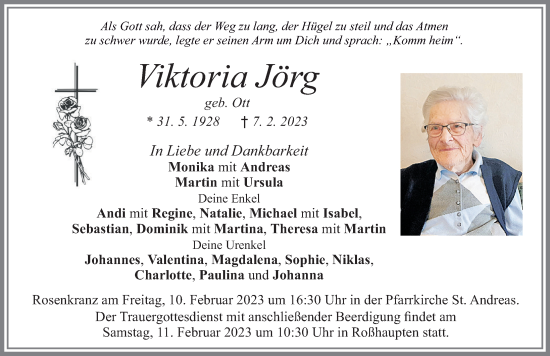 Traueranzeige von Viktoria Jörg von Allgäuer Zeitung, Füssen